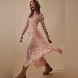 Free People Pink Floral Long Sleeve Dress